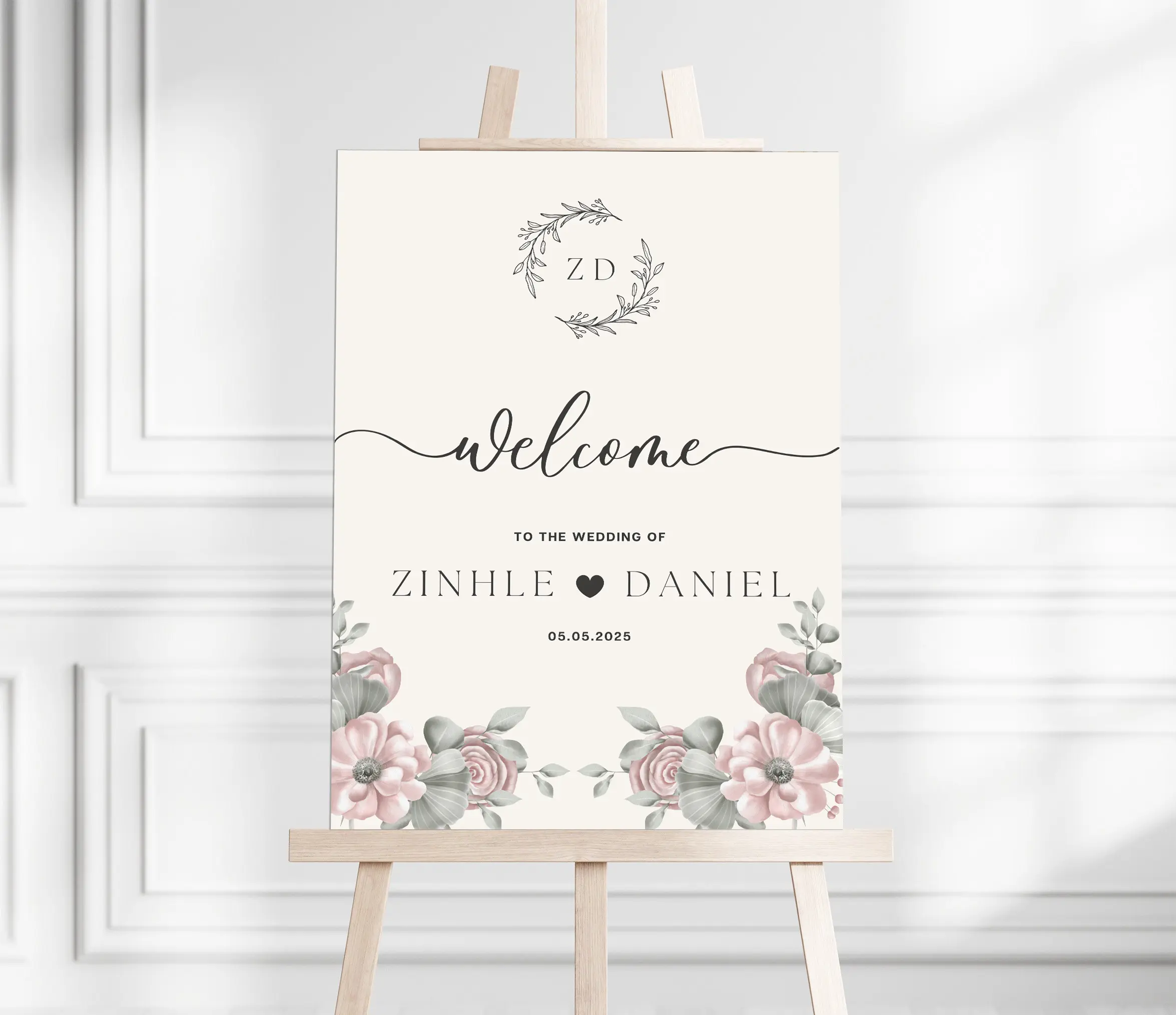 Beige Flowery Wedding Welcome Sign Beige Flowery Wedding Welcome Sign