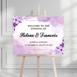 Black Purple White Modern Floral Wedding Welcome Sign