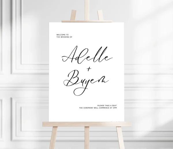 Black & White Minimalist Calligraphy Wedding Welcome Sign