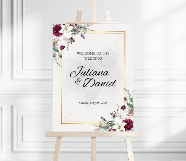 Grey Floral Watercolor Wedding Welcome Sign