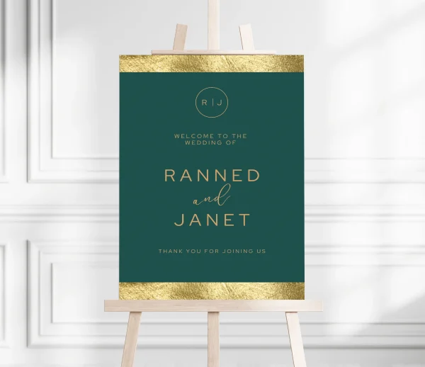 Green and Gold Wedding Welcome Sign
