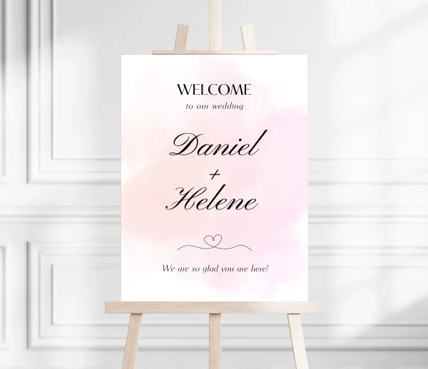 Pink and White Wedding Welcome Sign