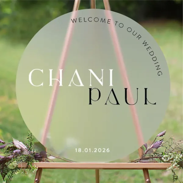 Circle Frosted Acrylic Arrakis Wedding Sign