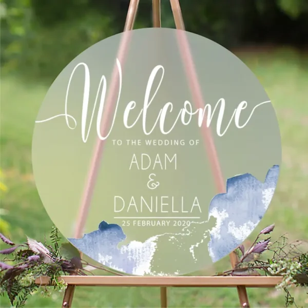 Circle Frosted Acrylic Watercolor Wedding Sign