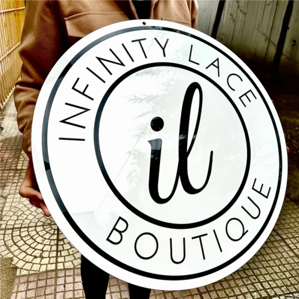 Round White Base Acrylic Logo Sign 1