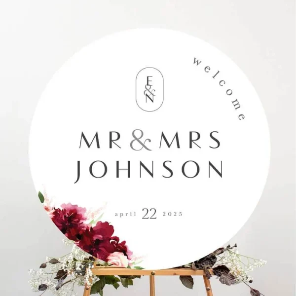 Circle Elegant Flowers Wedding Sign