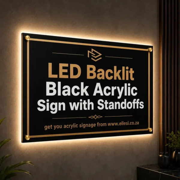 LED Backlit Black Acrylic Sign with Standoffs