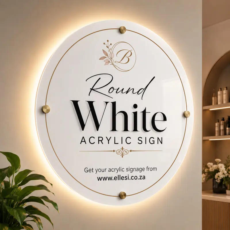 Round White Acrylic Sign with Backlit Round White Acrylic Sign with Backlit