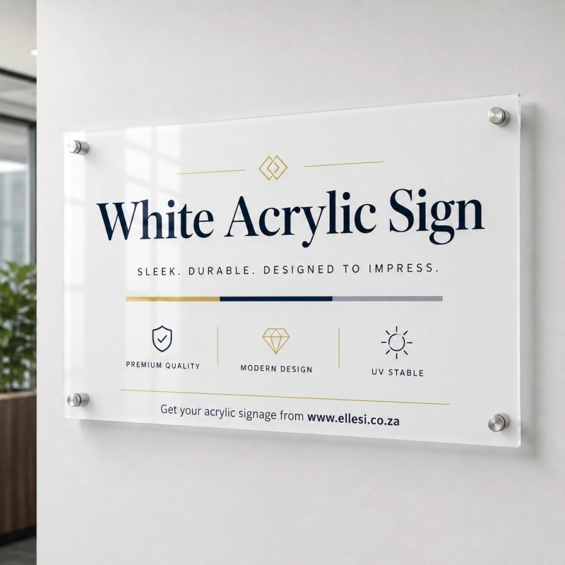 White Acrylic Sign with Standoffs White Acrylic Sign with Standoffs
